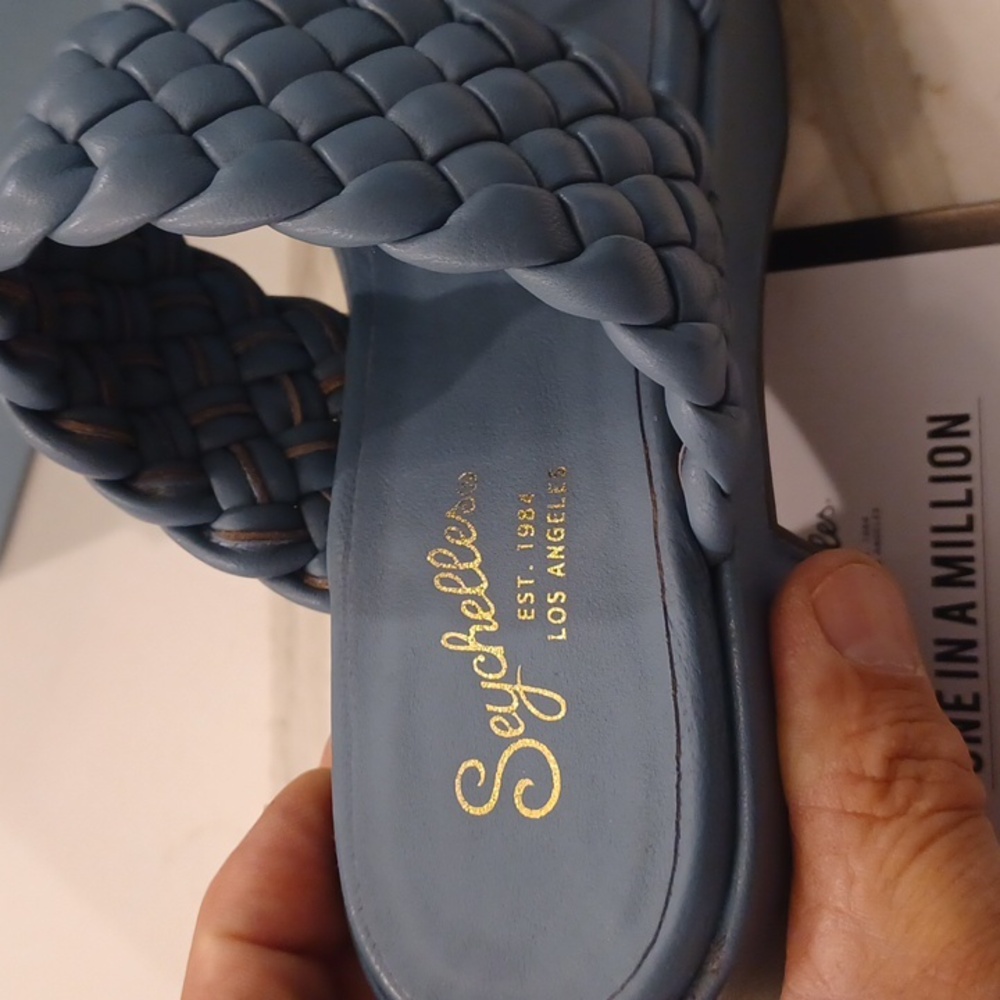 Seychelles Women's Novelty Blue Heel Sandals Shoes NWB $130 - Picture 5 of 10